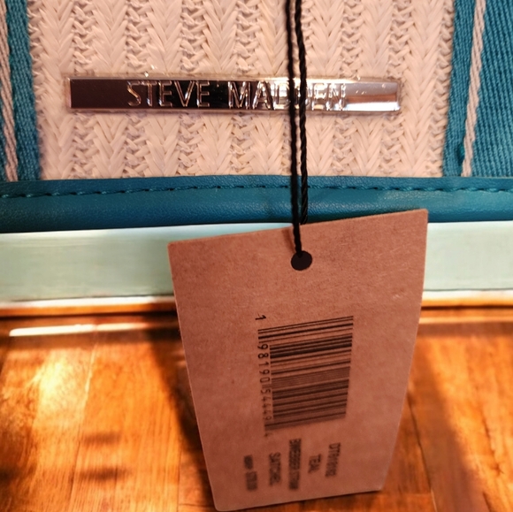 STEVE MADDEN BWEBBER STRAW SATCHEL CROSSBODY BAG W AIR POD CASE TEAL NWT - Picture 5 of 10